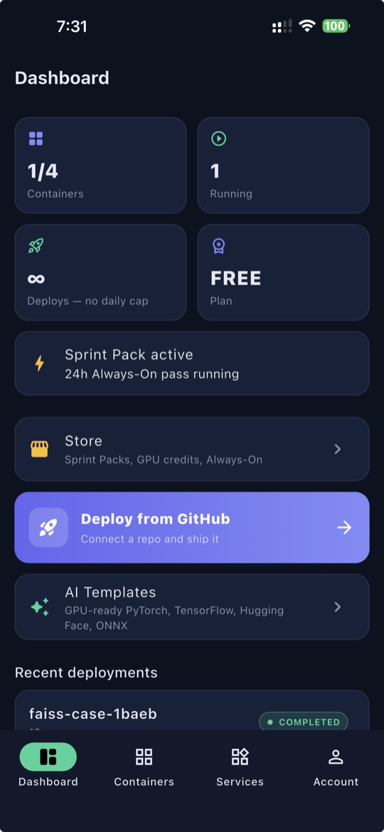 SnapDeploy for iPhone — dashboard